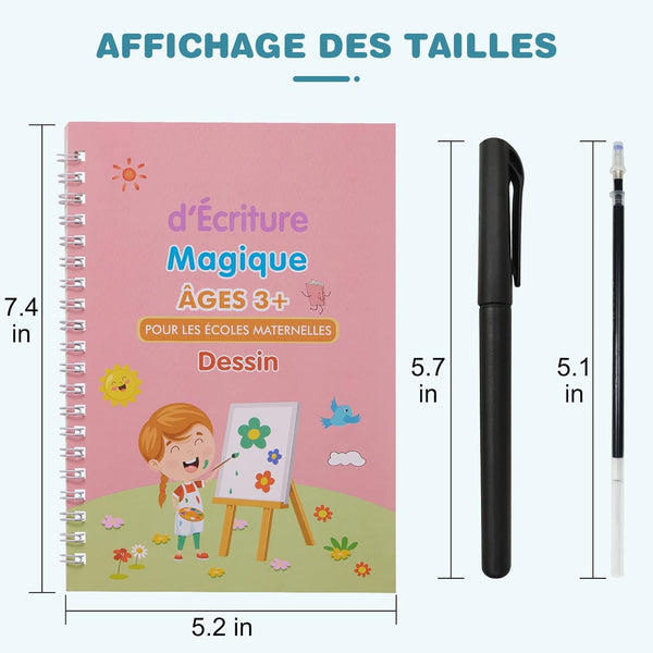 4 Cahiers d'écriture réutilisables + cadeau offert: MagicPen™