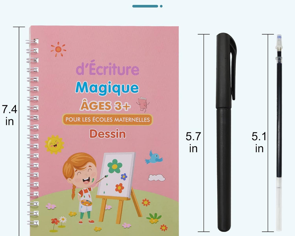 4 Cahiers d'écriture réutilisables + cadeau offert: MagicPen™